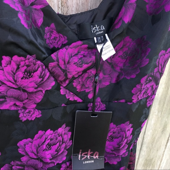 Iska London Royal Purple Jacquard Floral A-Line Sleeveless Dress - Picture 4 of 6